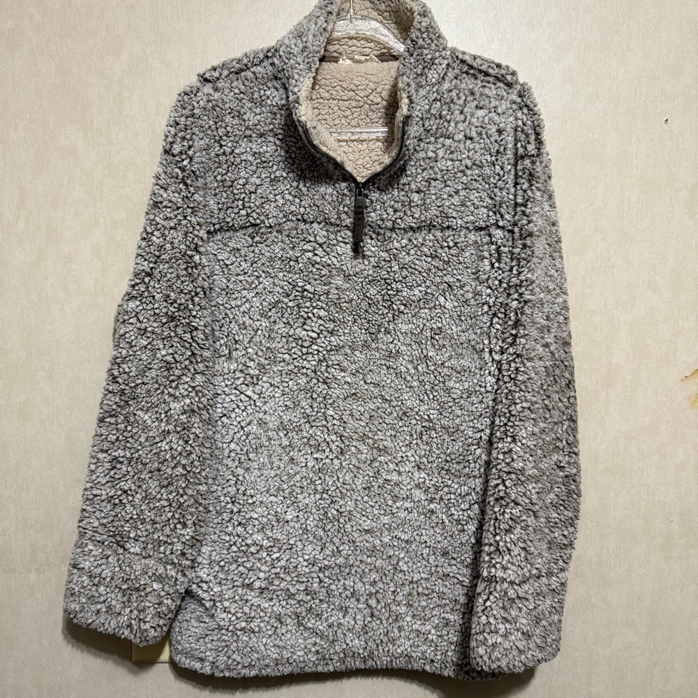 Oddy Cream Tan Sherpa 1/4 Zip Pullover‎ Jacket